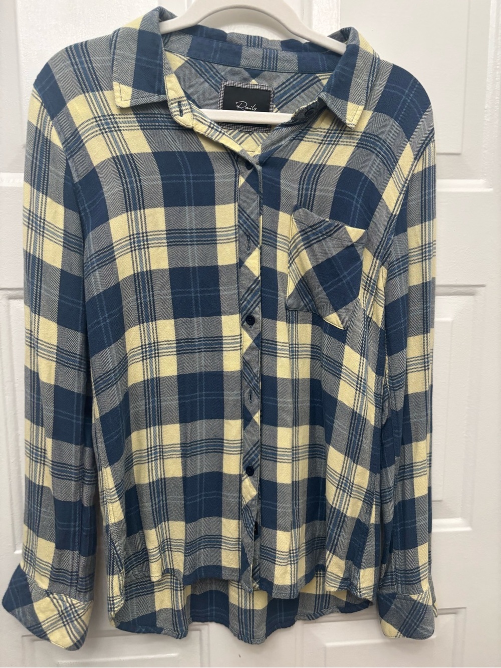 Rails Navy and Pale Yellow Plaid Button-Up